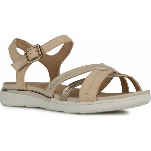 Geox Respira Hiver Sandals Leather Strappy Buckle Sand Champagne Size 9 NEW - Picture 1 of 8